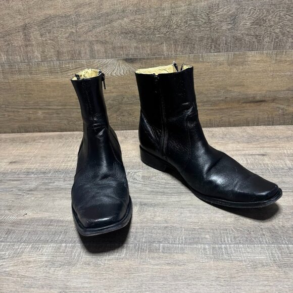 El Besserro Double Zipper Black Leather Square Toe Ankle Boots Men's Size 8.5 - Picture 7 of 8